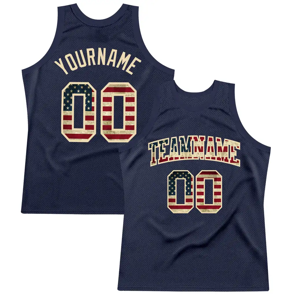 

Custom Navy Vintage USA Flag-City Cream Authentic Basketball Jersey Design Sublimation