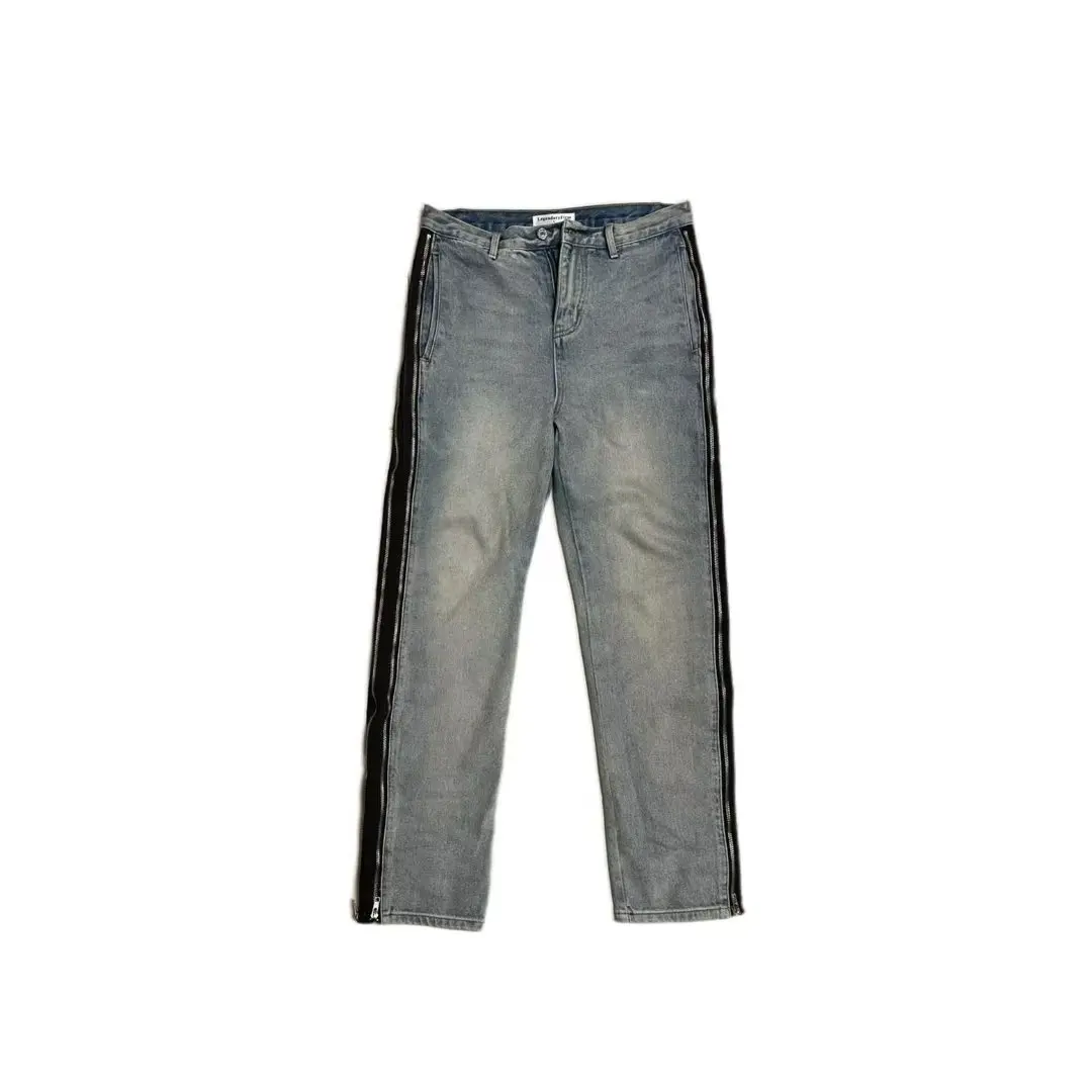 Popular Trendy Krean Style Jeans Casual High Street Long Pants With Full Long Side Zipper