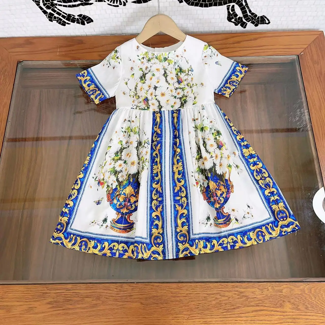 

Роскошное платье для маленьких девочек, летнее платье принцессы с коротким рукавом, модное хлопковое платье для девочек на день рождения, бесплатная доставка