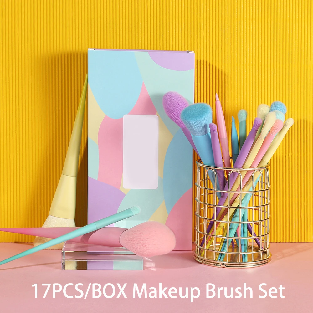 

17PCS Colorful Makeup Brush Set Rainbow Makeup Brushes Cosmetic Foundation Powder Blush Brush Portable Full Set Beauty Tools