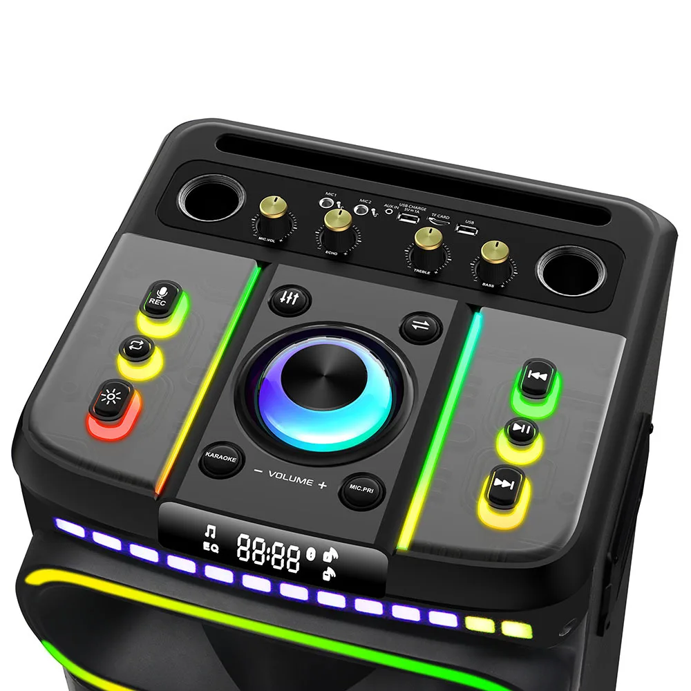Фото 12-дюймовый двойной динамик для Bluetooth, цветная RGB подсветка, беспроводной микрофон, портативный динамик с слотом для танцевальной карты, RGB №2