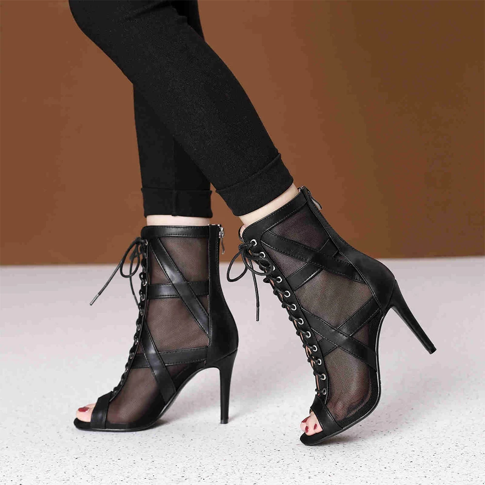 2022 High Quality Leather Dance Booties Rubber Outsole Latin Ballroom Dancing Shoes Women Salsa Party Dance Shoes