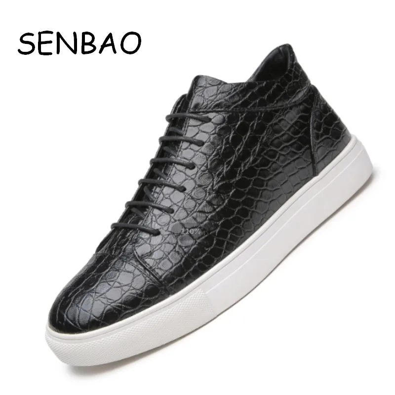 

SENBAO Designer Men Crocodile Pattern Split Leather Platform Casual Shoes Flat Loafers Walking Out Of Office Sneakers