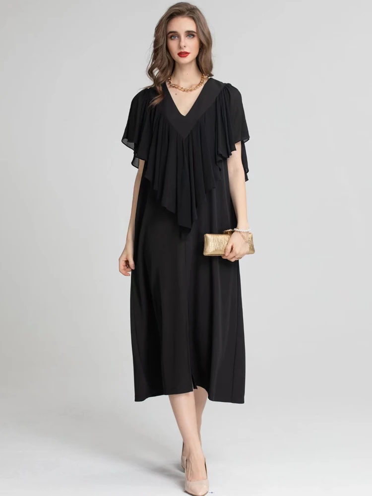 

Designer Summer New High Quality Women‘s High Street Vintage Elegant Chic Fashion Celebrity Casual Party V-neck Loose Long Dress