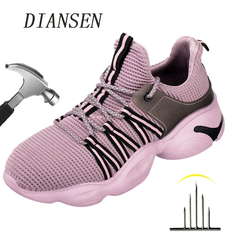 

Diansen Safety Shoes Steel Toe Women Men Construction Work Shoe Lightweight Breathable Sneaker Indestructible Work Boots Purple