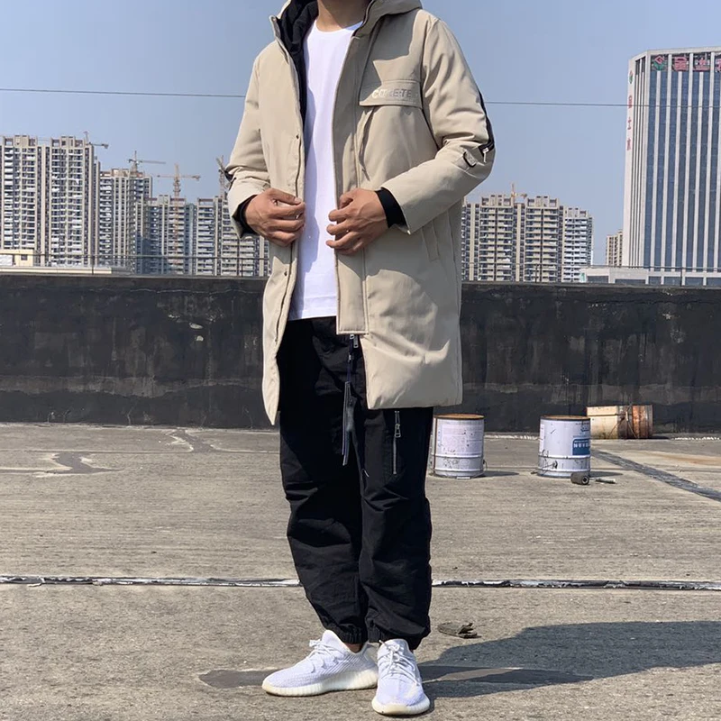 Winter Duck Down Coat Long Jacket Padding Parkas for Men Outer Clothing Thick Warm Hooded Ivory Off-white 2Xl 3Xl XXXL