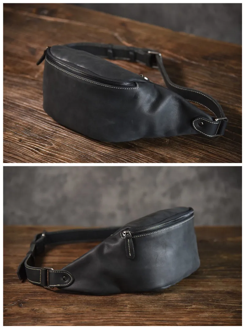 High quality cowhide simple vintage chest bag natural genuine leather men shoulder messenger belt bag casual sports waist packs