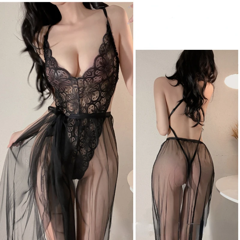 

Сексуальное Кружевное боди, прозрачная длинная юбка из тюля, женский комбинезон, сетчатая сексуальная одежда с принтом, комбинезон с открыт...