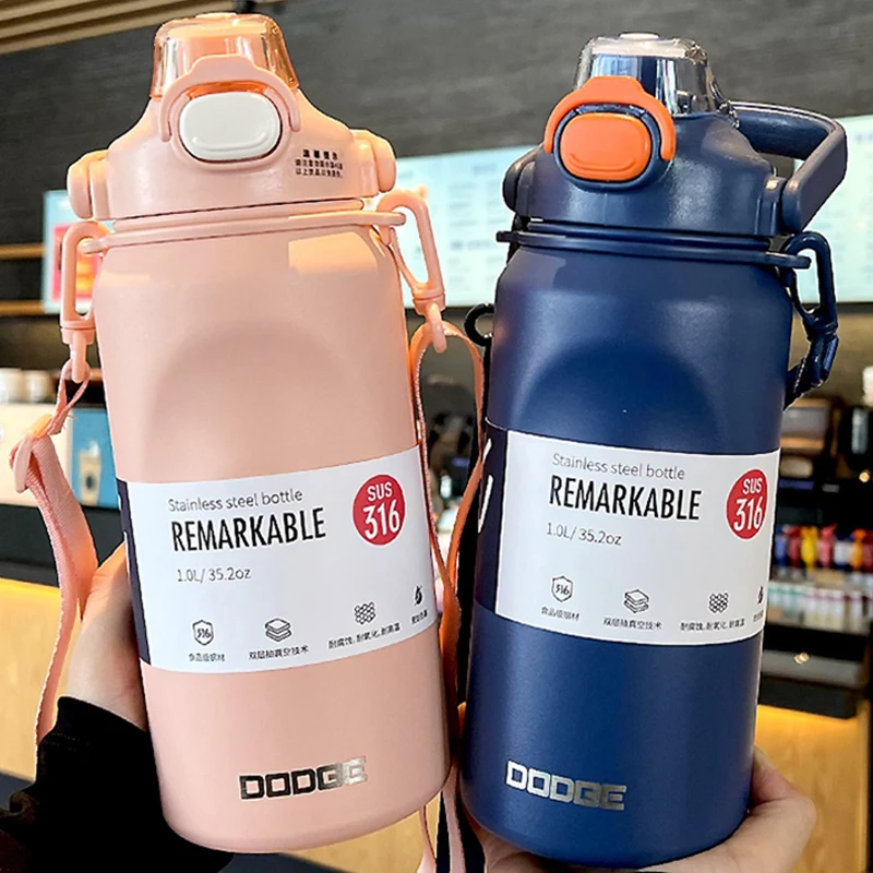 

Сохраняющая тепло, термо спортивная Большая бутылка-стакан 1000 мл с водой и холодными горячими бутылками из нержавеющей стали, термос, емкость из соломы и стали