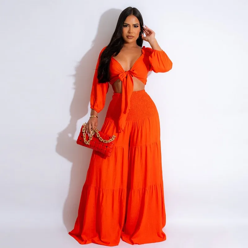 

Bathing Suit Women 2023 Beach Clothes Summer Cover Up Dress New Sexy Neck Strap Top High Waist Leg Trousers Leisure Solid