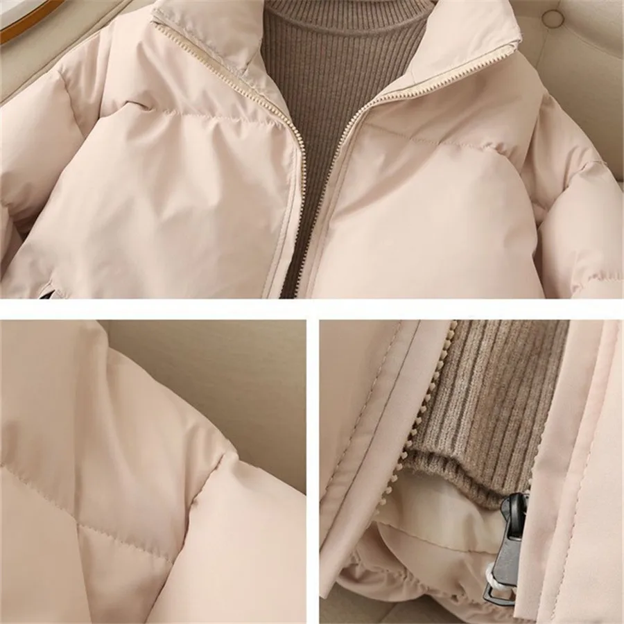 Short Winter Loose Basic Solid Fluffy Jacket Women Warm Thicken Parkas Korean Casual Coat Cotton Padded Snow Wear Outwear 2022