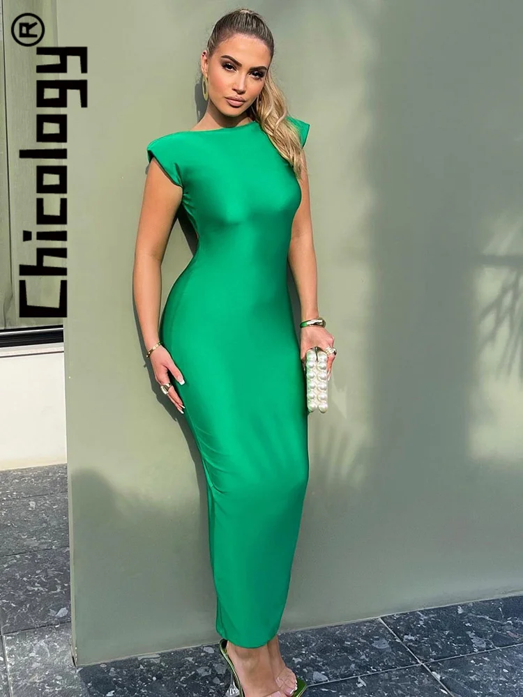 

Chicology Sleeveless Backless O Neck Bodycon Solid Maxi Dress Sexy Elegant Party Festival Streetwear Event Summer Women Clothes