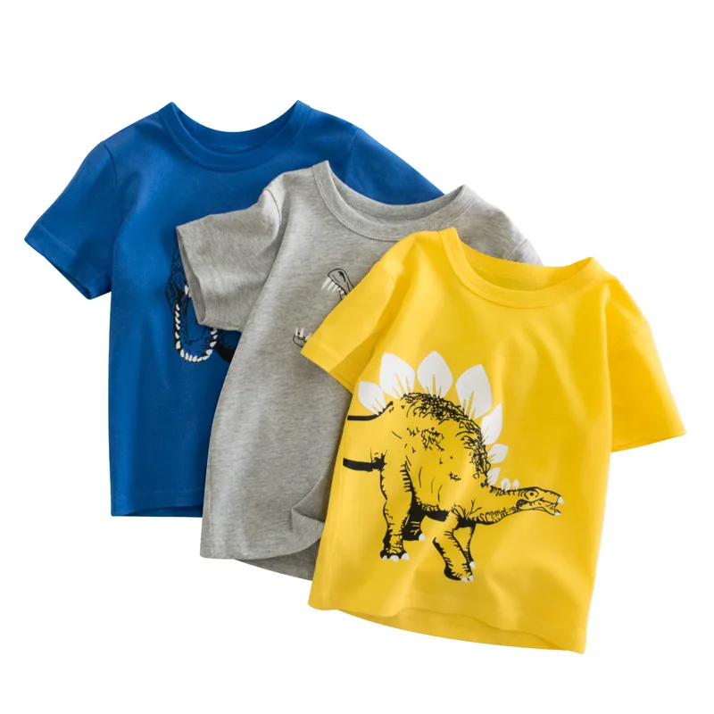 

27kids Summer Boys T-shirt Short Sleeve Letter Stripes Dinosaur Knitting Casual solid Color Cotton Children Sport Clothes