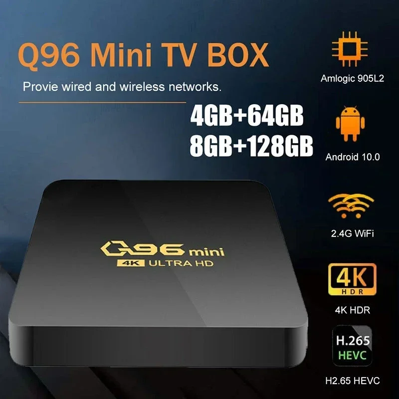 WIFI 4K Телеприставка 8G 128 ГБ медиаплеер H.265 Домашний ТВ-театр Q96 Mini Smart TV Box Amlogic Android 10 0