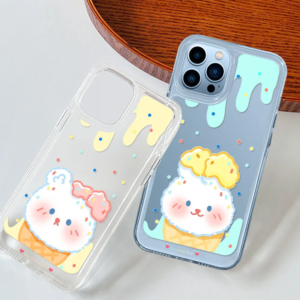 

Ice Cream Bear Phone Case for IPhone 14Pro 13 12 Pro Covers for IPhone 11 Pro Max XS X XR Min Transparent Protection Fundas