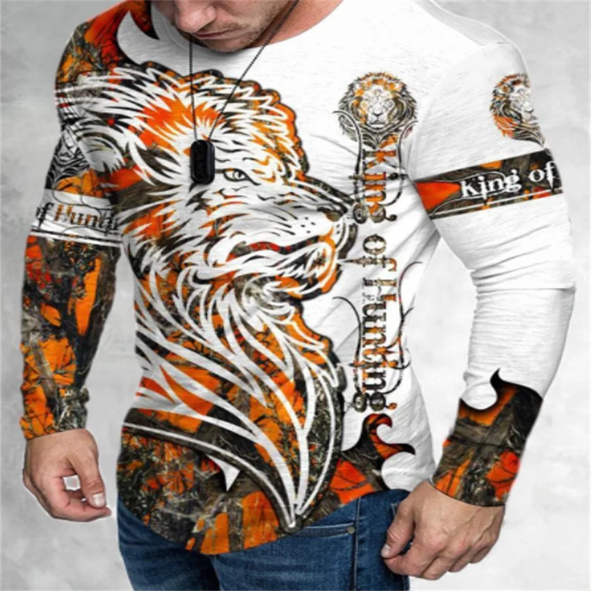 Футболка мужская с длинным рукавом модная тенниска 3d-цифровой печатью акулы