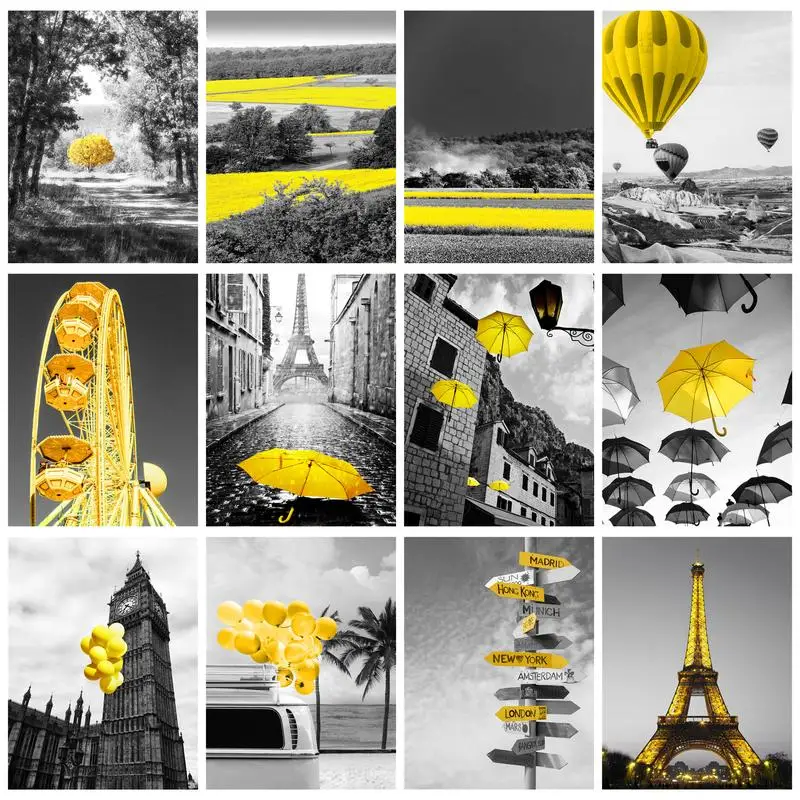 

DIY Oil Painting By Numbers Cartoon Grey Yellow Landscape Bedroom Living Room Home Decoration Handpainted Art Wall Unique Gifts