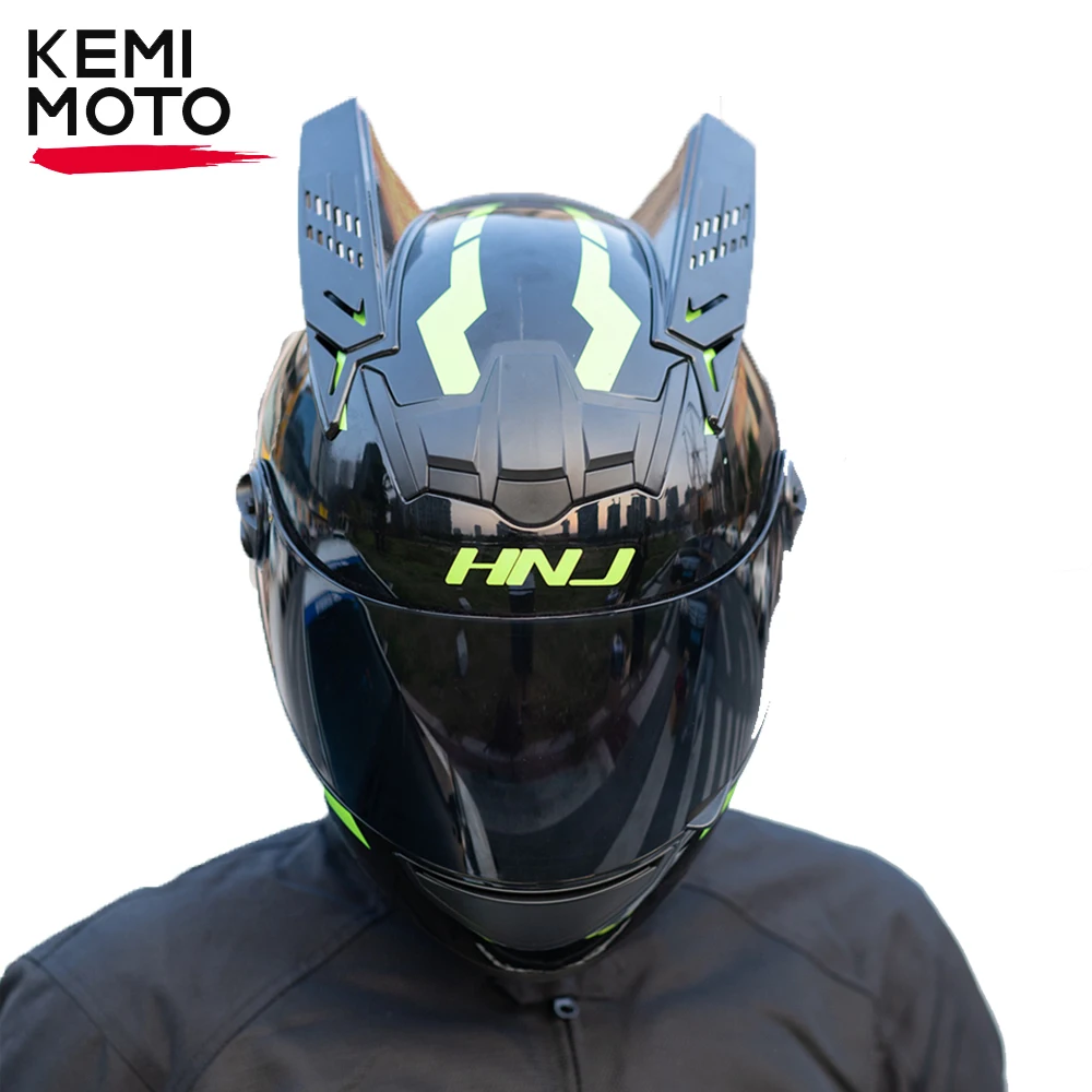 Helmets Motorcycle Personality Horn Motocross Helmet Full Face Motorbike Helmet Breathable Casco Ear Moto Helmets for Men Women