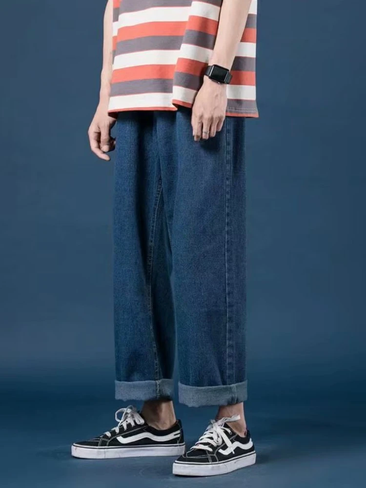 New Korean Version Trend Wide-leg Mopping Old Pants Light-colored Jeans Men's Spring and Autumn Loose Men's Pants Stacked Jeans
