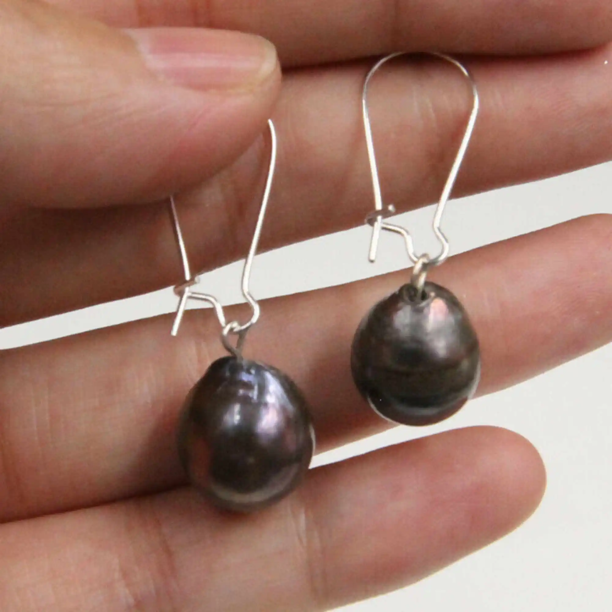 

11-13mm Cultured Baroque Black Pearl Earrings 925 silver Ear Drop Diy Jewelry Aquaculture Halloween Freshwater Cultured CARNIVAL
