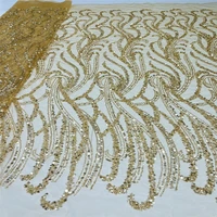 1yard hand beaded lace fabric shiny bead tube sequin embroidered wedding dress fabric v2074