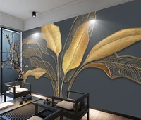 custom plant leaf mural wallpaper for living room decorationbackground wall painting 3 d golden banana wall papers home decor