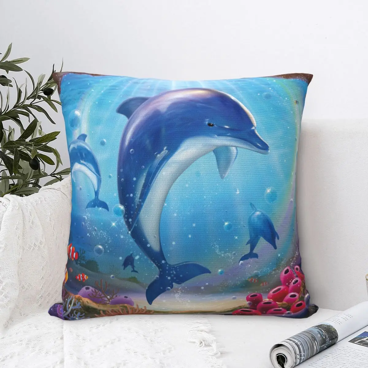 Милые Квадратные наволочки в виде дельфина домашняя красочная декоративная