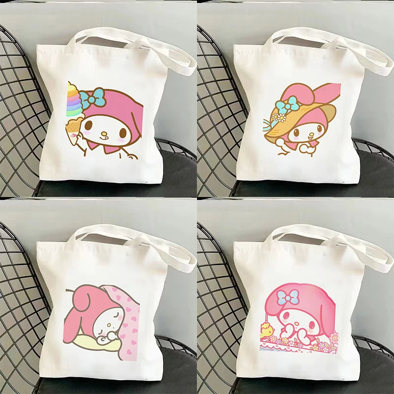 

Kawaii Sanrio My Melody Shoulder Bag Anime Cute Student Cartoon Books Storage Handbag Canvas Shopping Bag Toys Girls Gifts