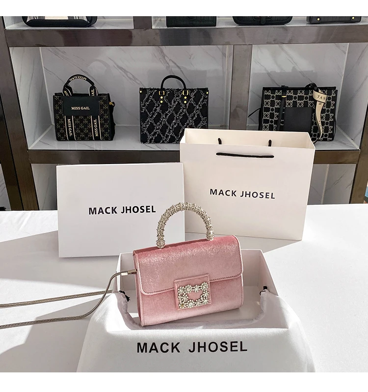 Luxury Designer Smooth Velvet Square Bag Women's Handbag Rhinestone Diamond Evening Bag Dinner Party Clutch Purse Messenger Bag