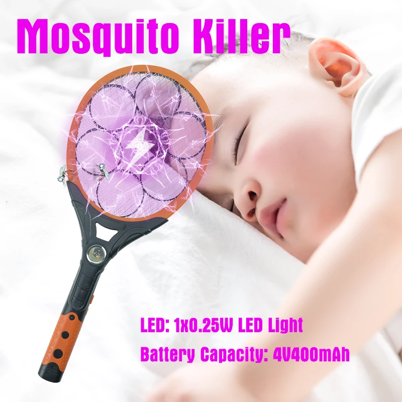 

1pc Electric Mosquito Swatter Cordless Battery Power Electric Insects Killer Home Bug Zappers Fly Mosquito Control Supplies