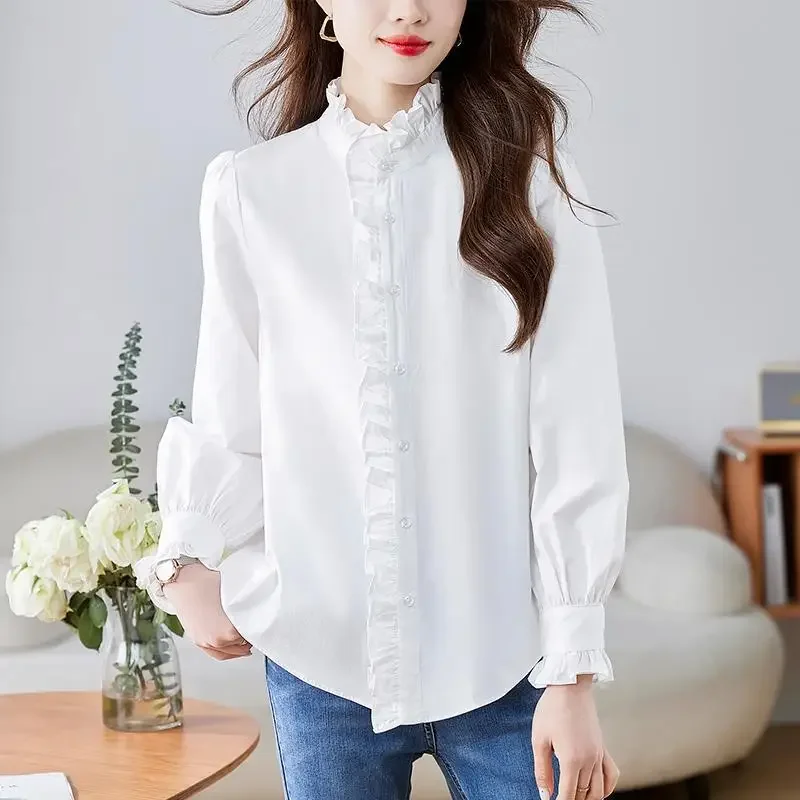 Шикарная женская рубашка с рюшами и краями во французском стиле весенняя модная