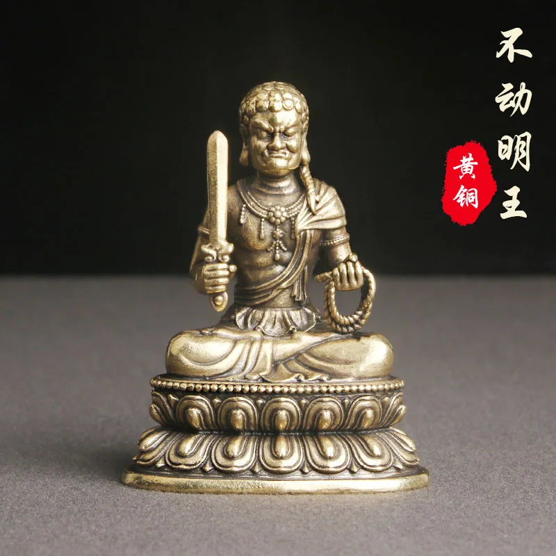 

Retro Brass Fudo Mingwang Buddha Statue Desktop Ornament Religious Deity Statue Crafts Collection Old Bronze Wholesale