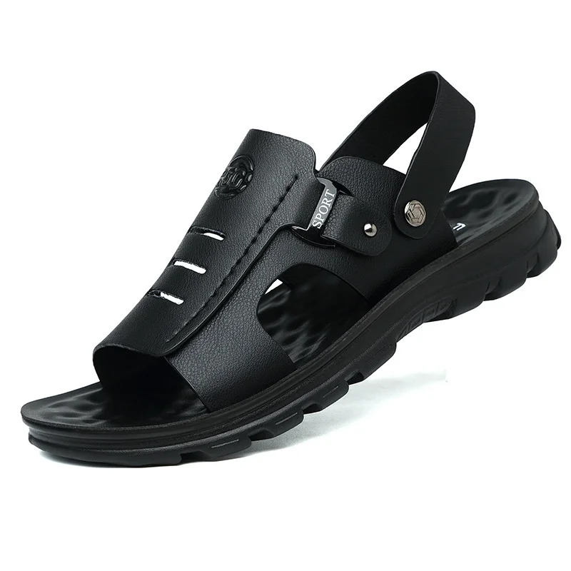 

Summer New Leather Men's Shoes Non-slip Wear-resistant Beach Shoes Leather Sandals Men's Casual Sandals And Slippers For Men
