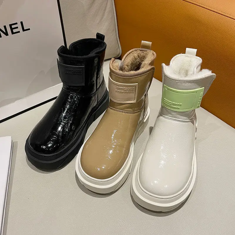 

Lisapie 2022 Winter Warm Fur Boots Fashion Korean Version Platform Boots Women Ankle Snow Boots Non-slip Plush Flats Shoes