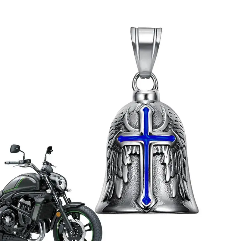 

Biker Bell Pendant Engraved Red Cross Wings Motorcycle Bell Punk Guardian Bell Necklace Pendant For Men Lucky Amulet Jewelry