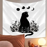 black and white cat tapestry wall hanging moon flor tapestry for home dorm bedroom living room decor simple wall blanket carpet