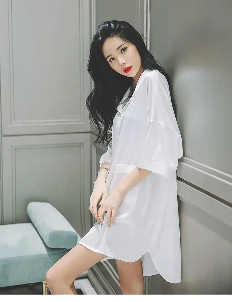 Women Nightgowns Loose Nightdress Chiffon Sleep Dress White Sleepshirt Female Home Clothes Sleepwear Nightwear Homewear Pajama