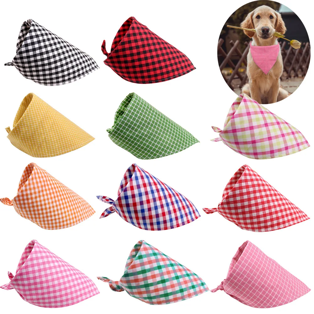 

Spring Summer Pet Triangle Scarf Dog Cat Classic Plaid Bib Towel Pet Scarf for Dog Triangular Bandage Bow Tie Pet Bib