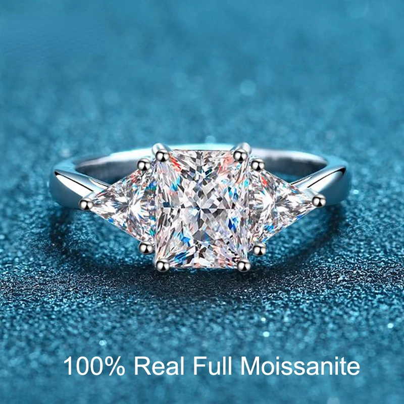 

Обручальные кольца с бриллиантом 3 карата, полное муассаант, для женщин, для лабораторий, выращенных бриллиантов, позолоченные платиновые свадебные кольца GRA