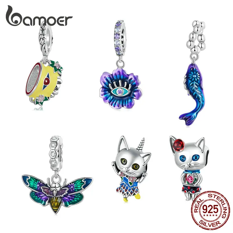 

Bamoer 925 Sterling Silver Grotesque Bead Charm Animal Flower Bird Pendants Cat Fish for Original Bracelet Bangle Women Jewelry