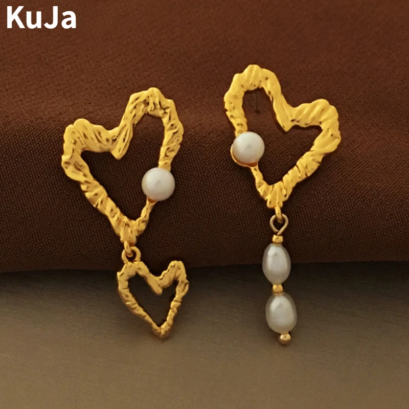 

Fashion Jewelry 925 Silver Needle Natural Pearl Heart Earrings Individuality Dissymmetry For Women Popular Ear Accessories