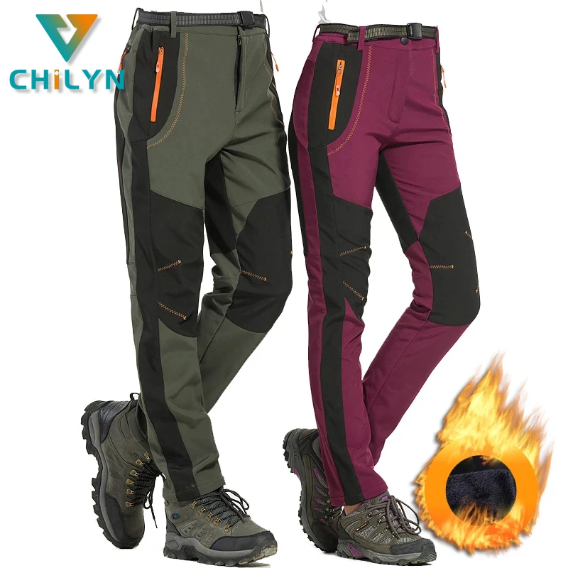 

CHILYN Warm Fleece Softshell Pants Women Outdoor Men Waterproof Windproof Hiking Trekking Fishing Camping Climbing Trousers