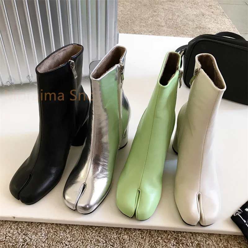 2023 Brand Design Tabi Boots Split Toe Chunky High Heel Women Boots Leather Zapatos Mujer Fashion Autumn Women Shoes Botas Mujer