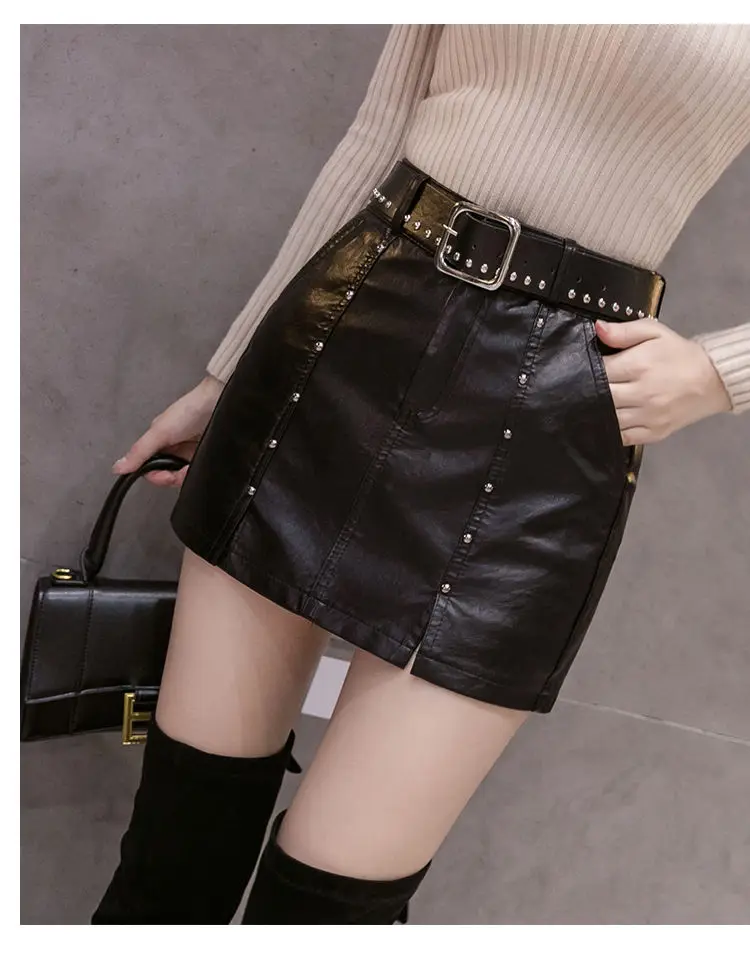 Юбка-карандаш Женская из экокожи с заклепками и высокой талией |