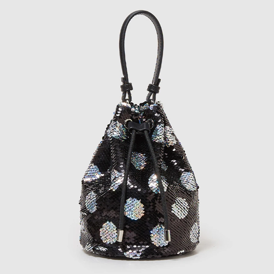 

Роскошная дизайнерская сумка-мешок на шнурке для женщин, с бусинами и блестками, модная вечерняя сумочка через плечо с цепочкой, кошельки, 2023