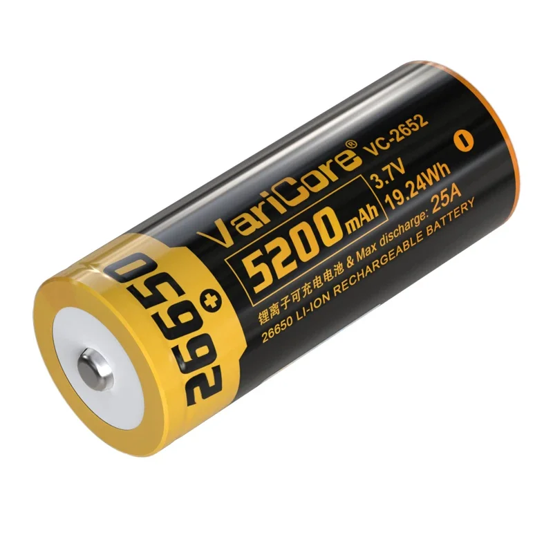 Фото Перезаряжаемая литиевая батарея 26650 VC-2652 3.7V 5200mAh 25A для мощных фонарей, без печатной платы, с плоским верхом №2