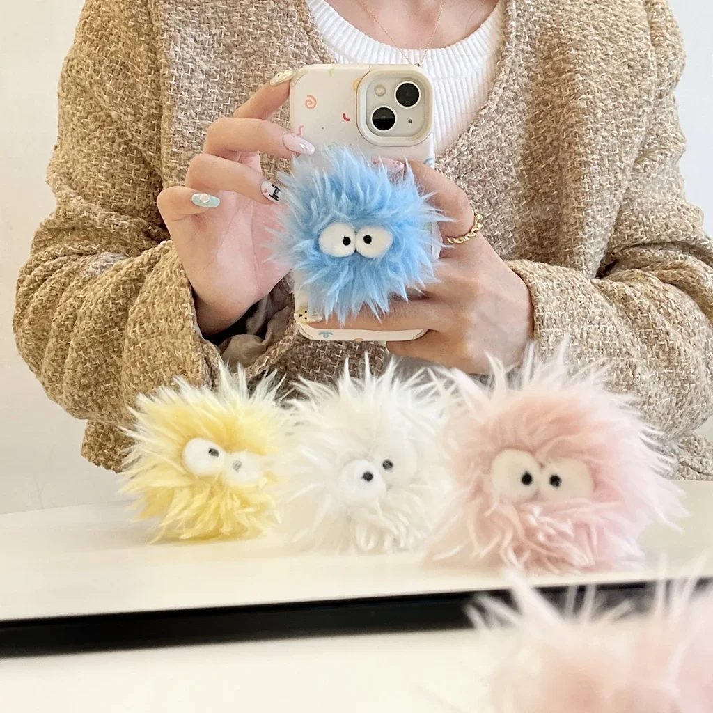 

Cartoon Fur Case Big Eyes WIth Kickstand Cover Case For iPhone 15 14 13 12 11 Pro Max Shockproof Protective Phone Case