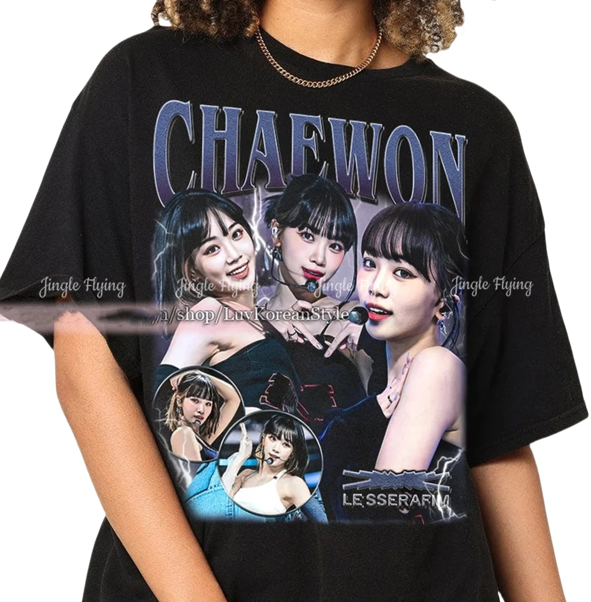 Ограниченная серия футболка Chaewon Kpop ретро свитшот с круглым вырезом