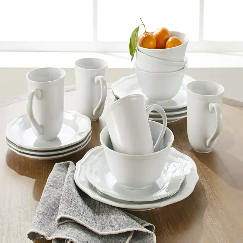 

. Luxurious White Bone China Carnaby Scalloped Dinnerware Set - Perfectly Serving 6 with Bone China Style and Grace.