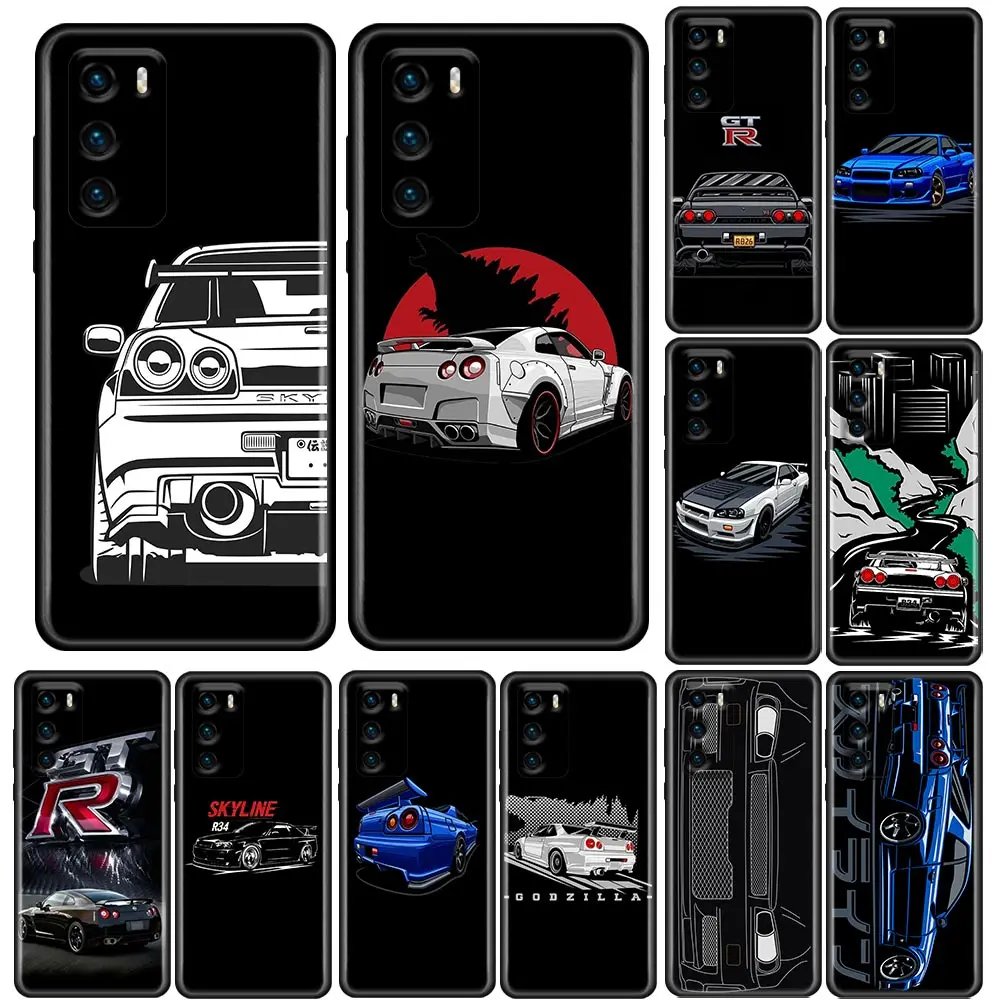 

N-Nissan Skyline R34 Cars Sport Car Case For Huawei P50 P50E P40 P40E P30 P20 P10 P Smart Z 2019 2020 2021 Pro Plus Lite Cover